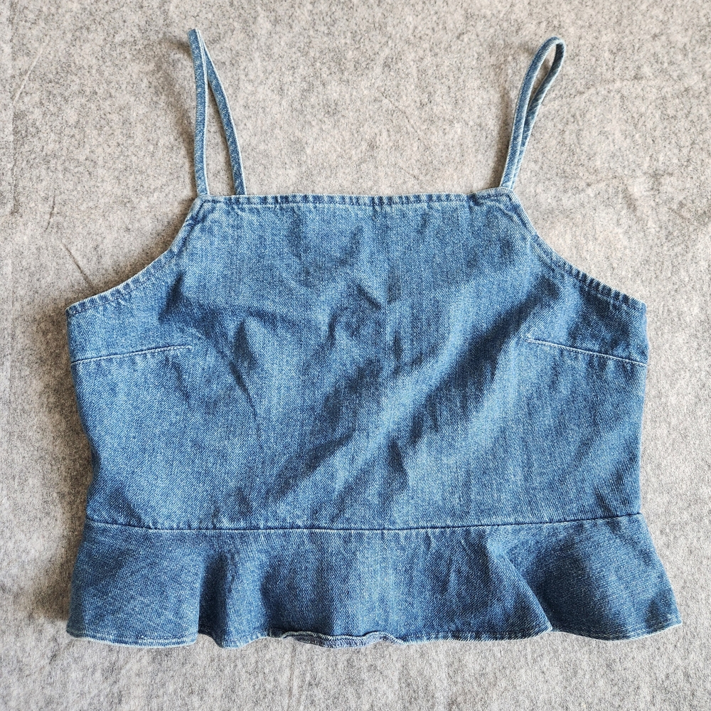 American Eagle Peplum Crop Top Women's M Blue Denim As Worn By Kendall Jenner
